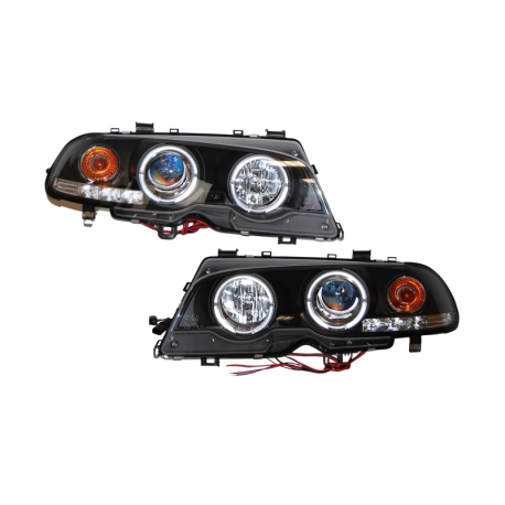 Faros Delanteros Ojos De Angel BMW E46 '99-02 2P. Elect. Black Mod.II