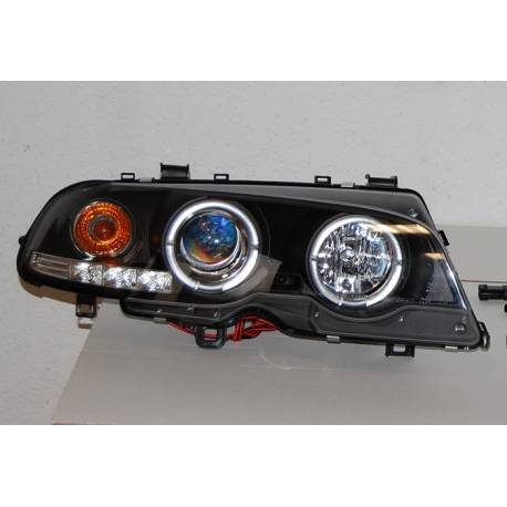 Faros Delanteros Ojos De Angel BMW E46 '99-02 2P. Elect. Black Mod.II