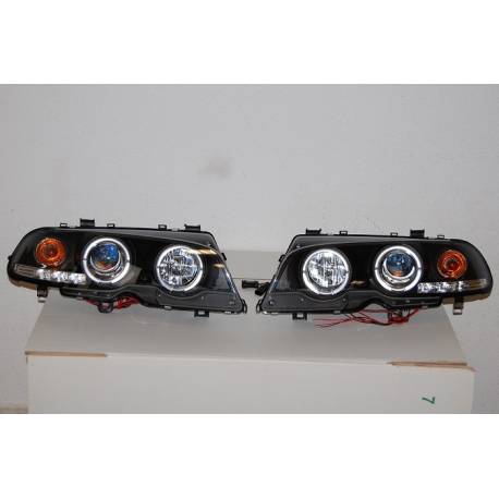 Faros Delanteros Ojos De Angel BMW E46 '99-02 2P. Elect. Black Mod.II