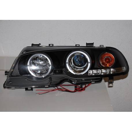 Faros Delanteros Ojos De Angel BMW E46 '99-02 2P. Elect. Black Mod.II