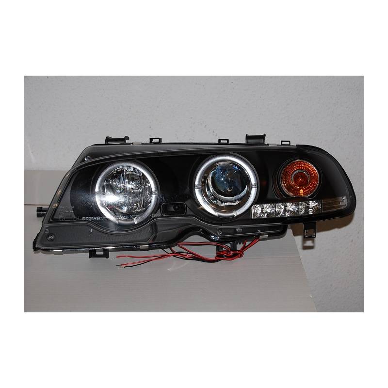 Faros Delanteros Ojos De Angel BMW E46 '99-02 2P. Elect. Black Mod.II - AGM  Performance